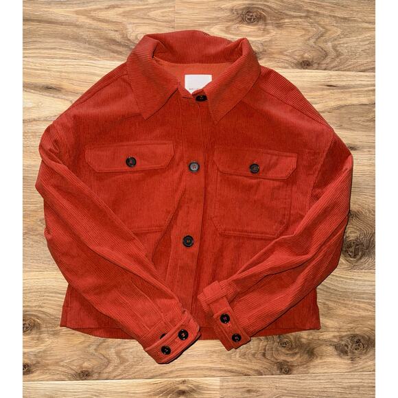 Avec Les Filles Rust Colored Corduroy Cropped Shacket  - size S - OJ - Picture 6 of 10